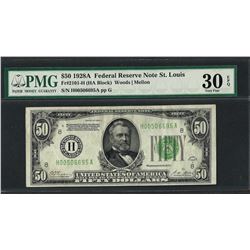1928A $50 Federal Reserve Note St. Louis Fr.2101-H PMG Very Fine 30EPQ