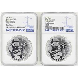 Lot of (2) 2018 Niue $2 Star Wars Stormtrooper Silver Coins NGC MS70 Early Relea