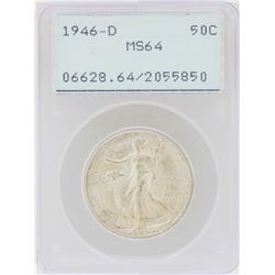 1946-D Walking Liberty Half Dollar Coin PCGS MS64 Green Rattler Holder