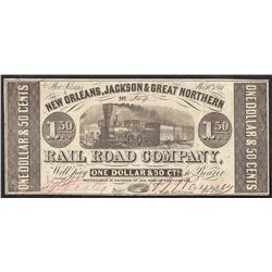 1861 $1.50 New Orleans Jackson & Great Northern Rail Road Company Obsolete Note
