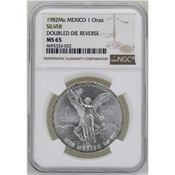 1982Mo Mexico Libertad Onza Doubled Die Reverse Silver Coin NGC MS65