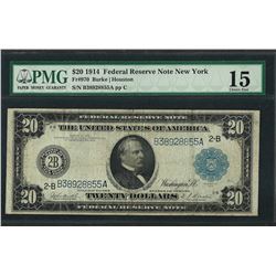 1914 $20 Federal Reserve Note New York Fr.970 PMG Choice Fine 15