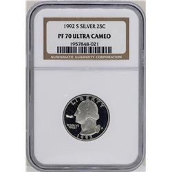 1992-S Washington Silver Proof Quarter Coin NGC PF70 Ultra Cameo