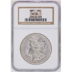 1887 $1 Morgan Silver Dollar Coin NGC MS64