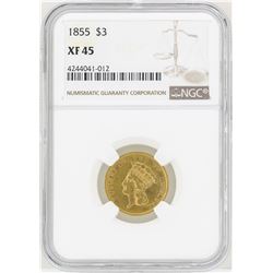 1855 $3 Indian Princess Head Gold Coin NGC XF45