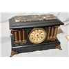 Image 1 : Antique simulated slate chiming mantle clock with Grecian columns, lion's head motif decoration, Rom