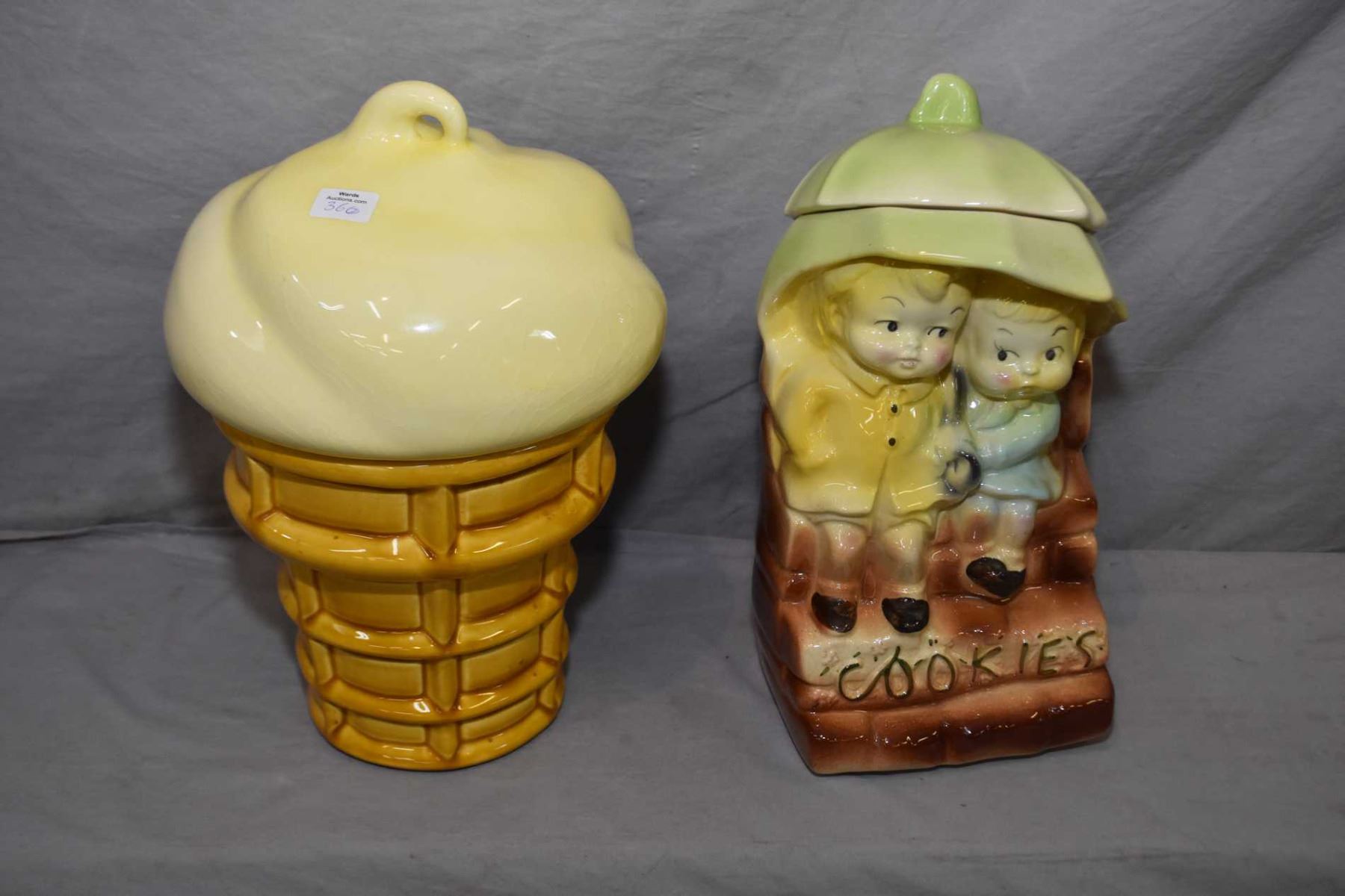 Two Vintage Cookie Jars Including Two Kids Under An Umbrella Two Vintage Cookie Jars Including Two Kids Under An Umbrella