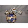 Image 1 : Hand painted Japanese tea pot, cream and lidded sugar and a 9" Royal Doulton center bowl with gilt d