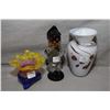 Image 1 : Three pieces of art glass including signed Barbar Saull cased glass vase 6" in height, a tri-coloure