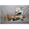 Image 1 : Selection of collectibles including reproduction tin Titanic sign, two small bronzes including small