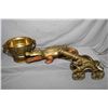 Image 1 : Brass decorative cannon 15" in length, wood and brass alligator and an Oriental motif brass double h