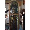 Image 1 : Large antique leaded and painted two part church window depicting Jesus, overall dimensions 89" X 28