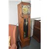 Image 1 : Oak cased art deco long cased clock with triple train chiming movement and decorative brass wrapped 