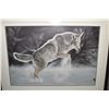 Image 1 : Framed limited edition print of a Coyote in the snow, pencil signed by artist Randy Fehr, 133/650