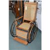 Image 1 : Antique oak three wheeled wheel chair, see label on back "From Chandler and Fisher Ltd. Surgical Dea