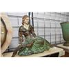 Image 2 : Antique marble French art deco clock with cast bronze reclining lady with peacock on marble base, 19