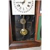 Image 2 : Antique wood cased chiming mantle clock with lithographed panel, two dial paper face including inner