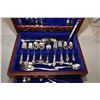 Image 2 : Wooden two drawer canteen containing International silver-plate flatware with servings for eight of 