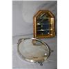 Image 1 : Large antique silver-plate framed vanity mirror and a wall mount gilt framed mirrored back curio dis