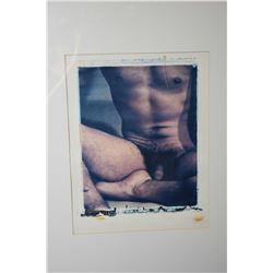 Gilt framed Polaroid image transfer of a male nude torso signed by photographer E. Ross Bradley and 