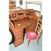 Image 1 : Antique quarter cut oak double pedestal roll top desk with pigeon hole interior and an oak framed ne