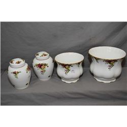 Four pieces of Royal Albert  Old Country Rose  china including a pair of 6  lidded ginger jars, plus