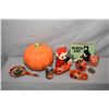 Image 1 : Selection of vintage Halloween collectibles including noise makers, cat piggy bank, Black Cat fortun