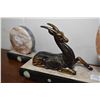 Image 2 : Antique art deco mantle clock with two bronze ibex figures on 24" wide marble base, plus a pair of m