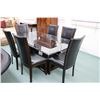 Image 1 : Modern dinette set including glass topped wooden based table and six leatherette upholstered chairs