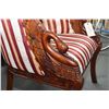 Image 2 : Reproduction mahogany swan head decorated parlour chair with Regency striped upholstery