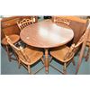 Image 1 : Semi contemporary cottage sized dinette set with 41" round table, insert leaf plus four spindle back