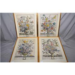 Four gilt framed vintage coloured floral prints