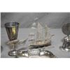 Image 2 : Selection of sterling silver and silver-plate collectibles including filigree sailing ship, pierced 