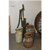 Image 1 : Selection of collectibles including 52" hand water pump plus three graduated cream cans