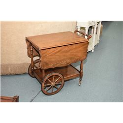 Semi contemporary oak drop leaf tea wagon