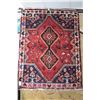 Image 1 : 100% Iranian wool Shiraz carpet with double medallion, red background and highlights of forest green