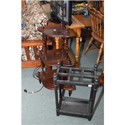 Three tier corner ‚tagŠre and a small stick/umbrella stand with drip tray, both modern