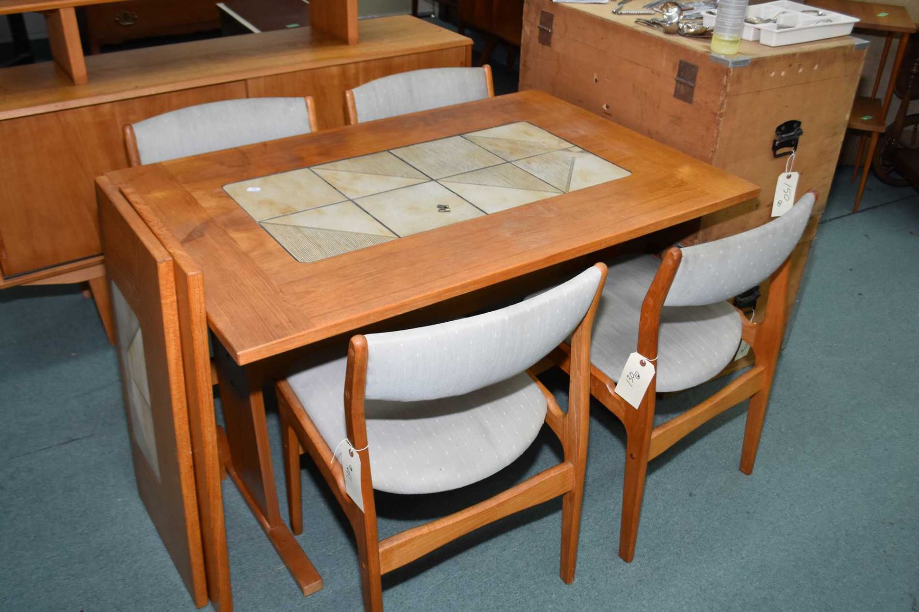 Mid Century Modern Danish Teak Dining Table With Inset Tile Including On Two Leaves