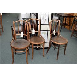 Set of three antique spindle back chairs with pressed wooden seats