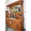 Image 1 : Early Victorian quarter cut oak sideboard with carved drawer and door fronts, fitted with tall bevel