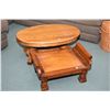 Image 1 : Modern oak double pedestal Empire style coffee table with a semi contemporary ottoman missing uphols