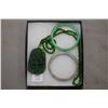 Image 1 : Imperial green jade dragon pendant and two jadeite bangles