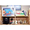 Image 1 : Two shelf lots including ceramic sailors, Hummel clocks, plasma ball, games including Johnny Astro e