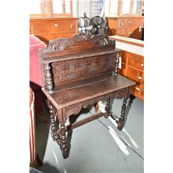 Small antique oak Tudor style console with single side drawer