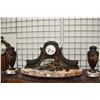 Image 1 : Antique cast bronze and marble mantle clock with flapper girl and matching urn style garnitures, wor