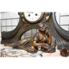 Image 2 : Antique cast bronze and marble mantle clock with flapper girl and matching urn style garnitures, wor