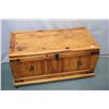 Image 1 : Semi-contemporary knotty pine storage chest with rustic hardware and castors