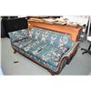 Image 1 : Regency style upholstered full size sofa with carved show wood and brass capped splayed feet
