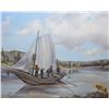 Image 1 : Large frame original acrylic on canvas painting of a sailboat coming to shore signed by artist Rose 