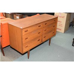 Mid century modern teak laminated six drawer with wall mirror